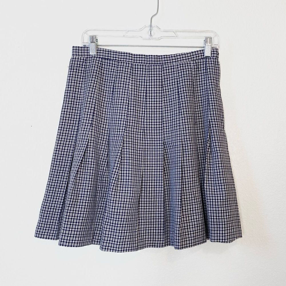 Vintage White & Navy Plaid Pleated Mini Skirt - Picture 2 of 4
